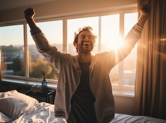 handsome young man waking up morning stretches gets out bed generative ai scaled 1 560x416 - Pse njerëzit më të suksesshëm zgjedhin të zgjohen herët